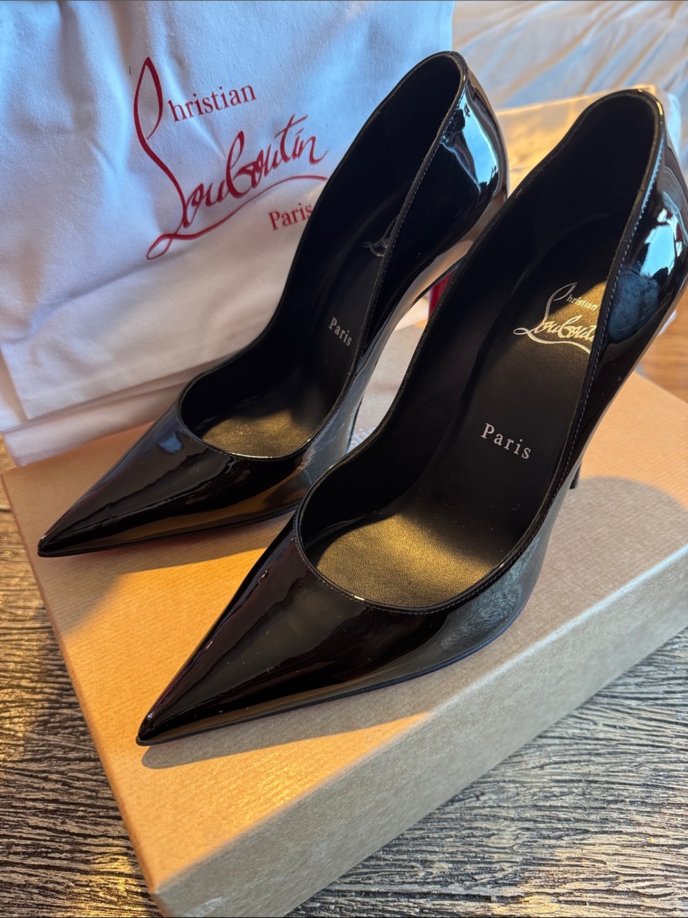 Christian Louboutin Black Patent Pointed-Toe Stiletto Pumps